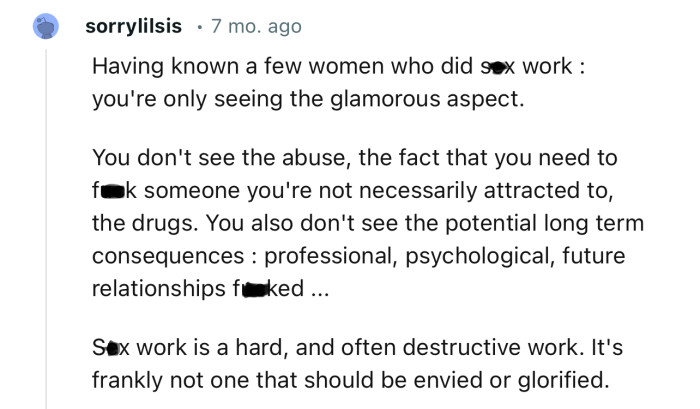 “S*x Work is Hard and Often Destructive Work. It's Frankly Not One That Should Be Envied or Glorified.”