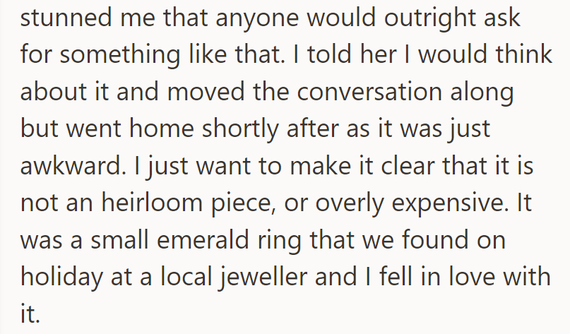 She was taken aback by Ava's request for the necklace made from her late husband's rings.