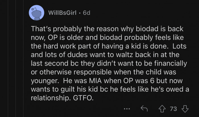 OP's dad can't randomly show up and expect everyone to play along.