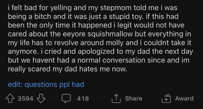 OP felt bad about the whole situation and apologized to her dad.