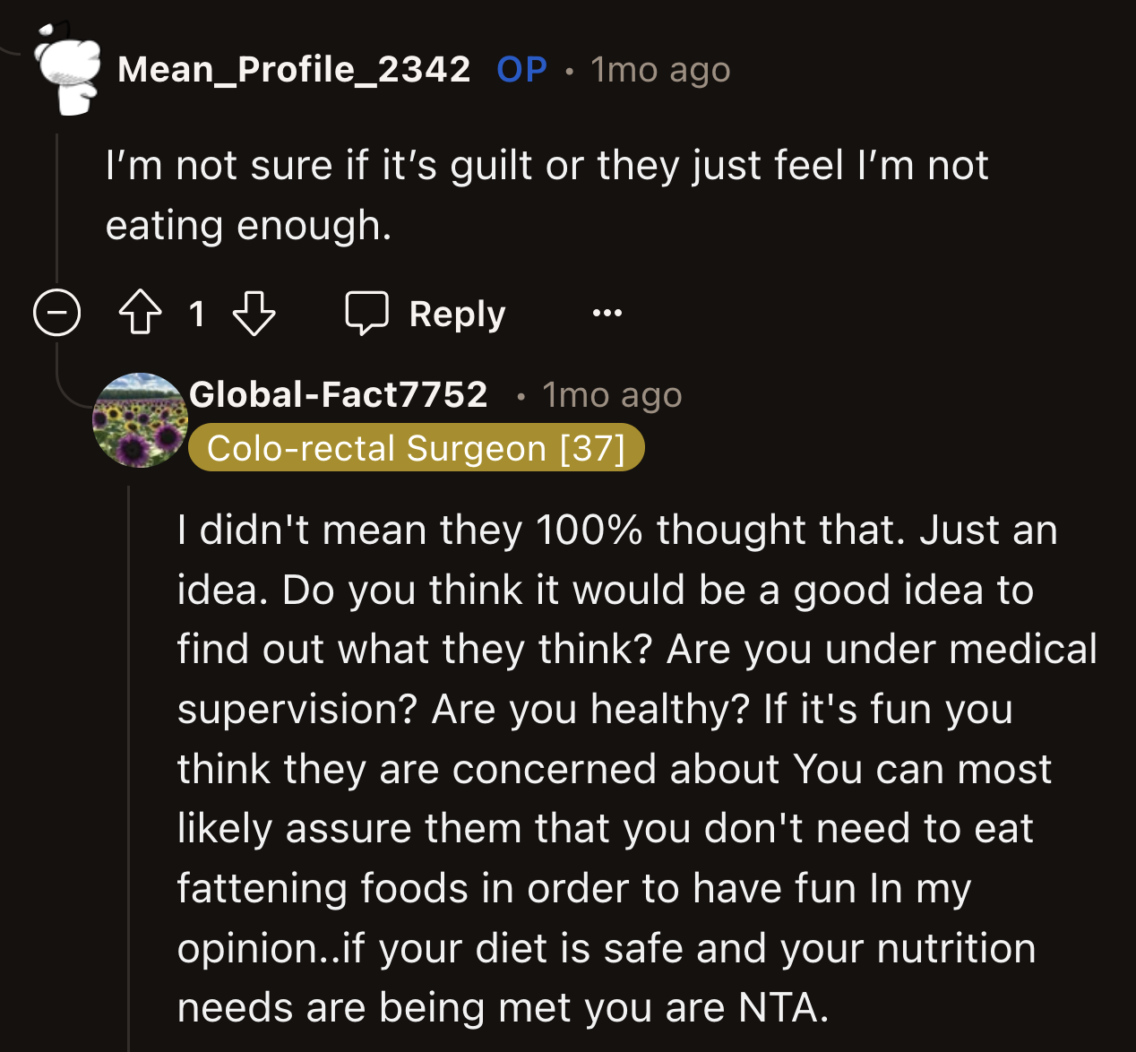 OP thought his parents might be worried he was not eating enough and didn't communicate it effectively. They resorted to name-calling instead of explaining their concern.