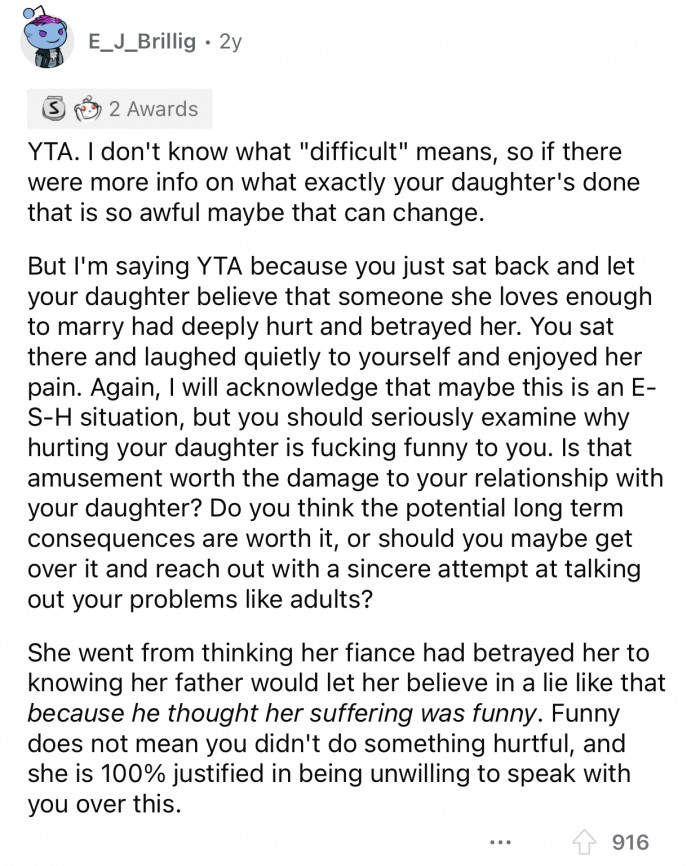 OP's daughter had every right to be angry at him.