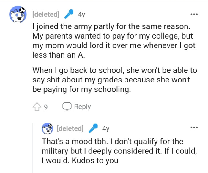 She won't be paying for my schooling