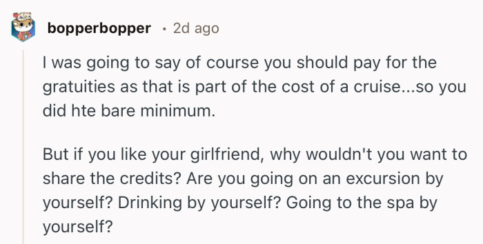 “But if you like your girlfriend, why wouldn't you want to share the credits?”