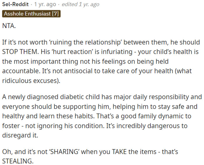 If he's more concerned about preserving the relationship than stopping them from harming OP's child's health, he's in the wrong.