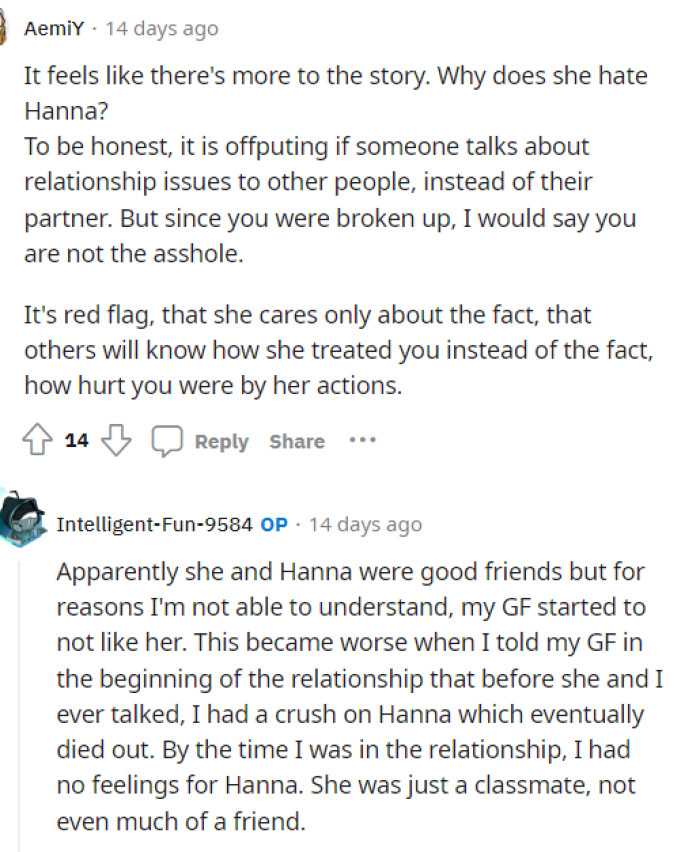 This person provides a great perspective and helps to understand the girlfriend's viewpoint regarding why she might be upset about all of this. OP did respond, though, and gave us a bit more information.