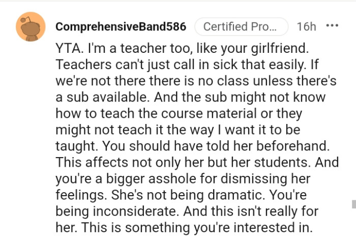 You should have told her beforehand