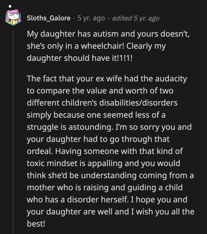 As if that wasn't enough, she tried to start a debate about why her child's autism made her more deserving of a toy.