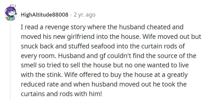 The ultimate seafood revenge: curtains, crustaceans, and cunning! A tale of marital mischief and real estate redemption.