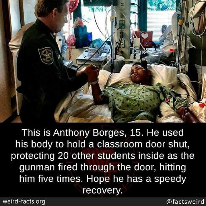 42. A student used his body to hold a door shut during the Parkland shootings, saving 20 other students