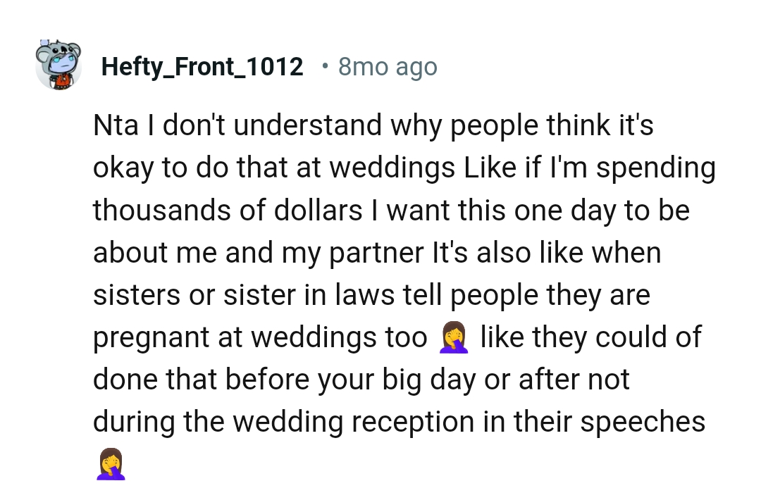 This one day should be about the couple and not John with his proposal.