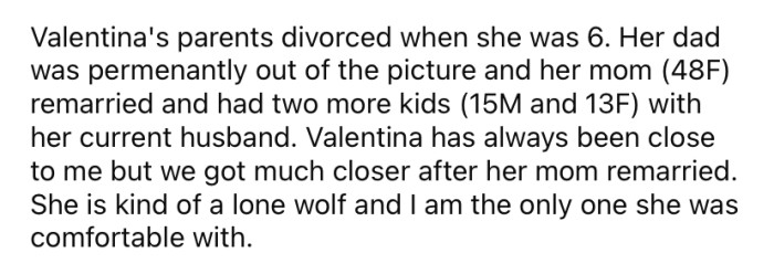 The Redditor explained that his sister has a 24-year-old daughter named Valentina.