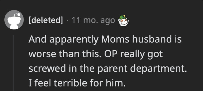 If OP prefers this living setting than going to his mom then it really is him being stuck between a rock and a hard place