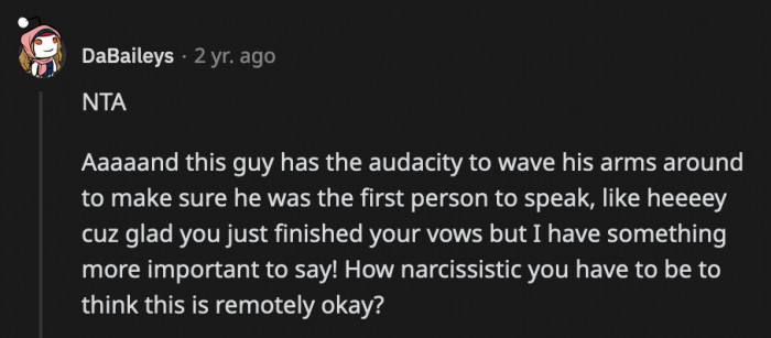 The ink on the marriage certificate isn't dry yet before this guy butted in with his own agenda