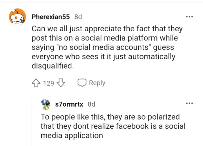 Anyone who sees the post is automatically not qualified