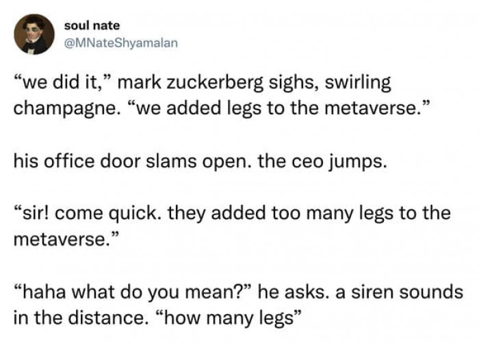 20. We added legs to the metaverse