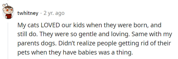 Sounds like their cats and their parents' dogs are the real MVPs in the parenting game! Who knew some people were trading in fur babies for the human kind?