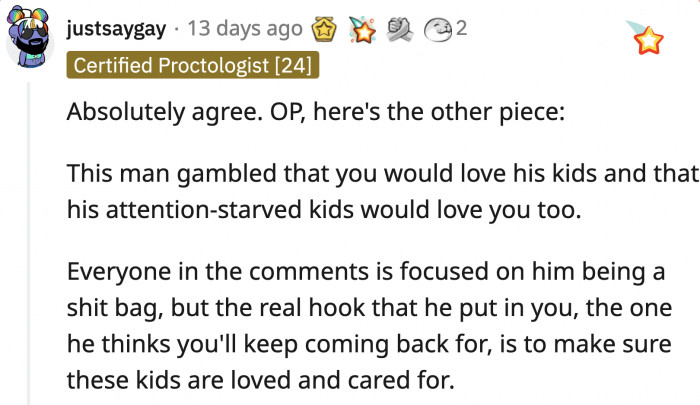 It's emotional manipulation where John weaponized his kids to lure OP in