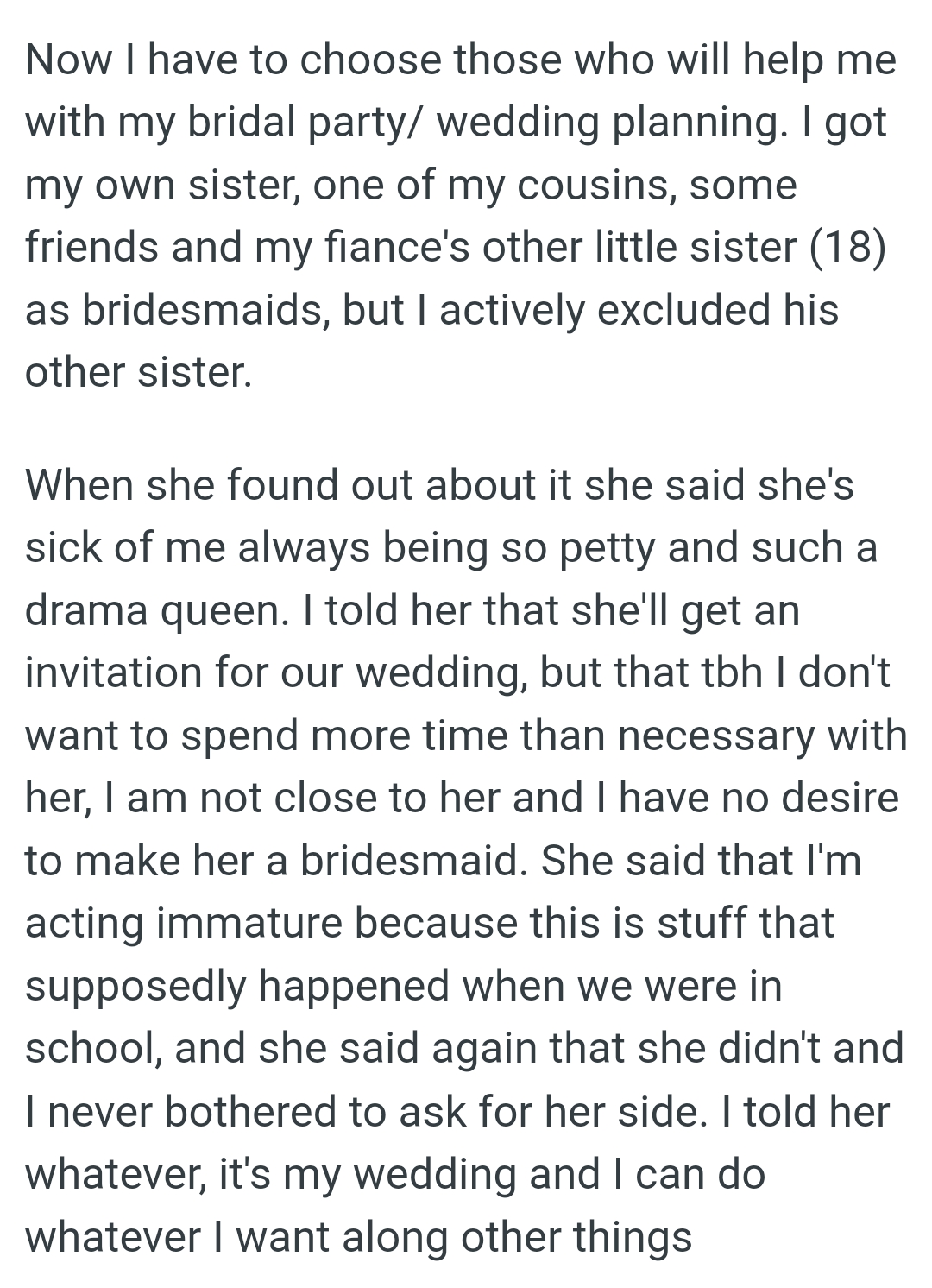 She said she's sick of the OP always being so petty