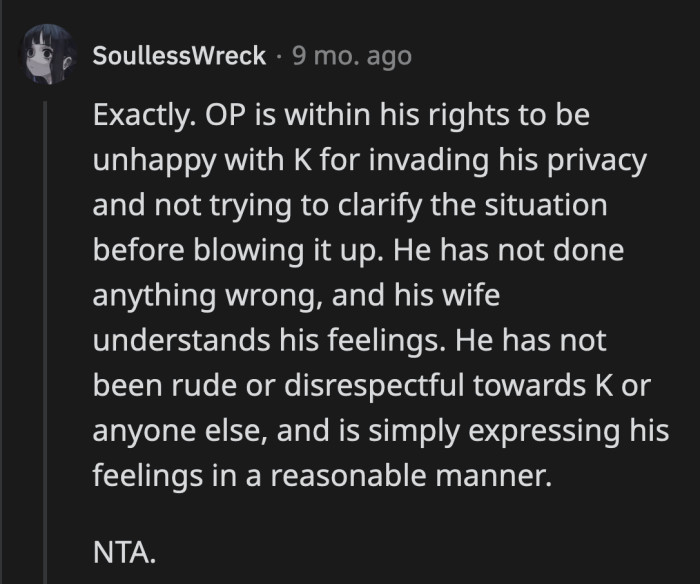 Doubling down and calling OP an idiot for the way he labeled his reminder means K is either too embarrassed to own up to their mistake or they don't think they did anything wrong.