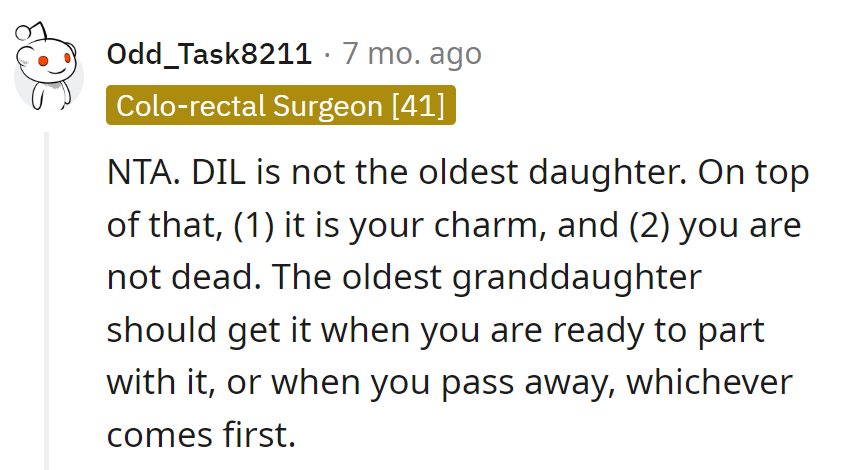 DIL's not the eldest, and the charm's on OP's time, not a countdown. It's not a ghost story yet! ⏳🌸