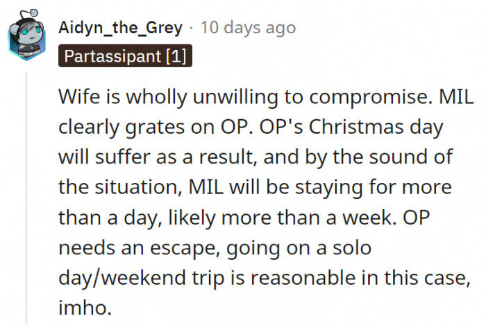 18. OP's just trying to reclaim some time to destress from this whole situation.