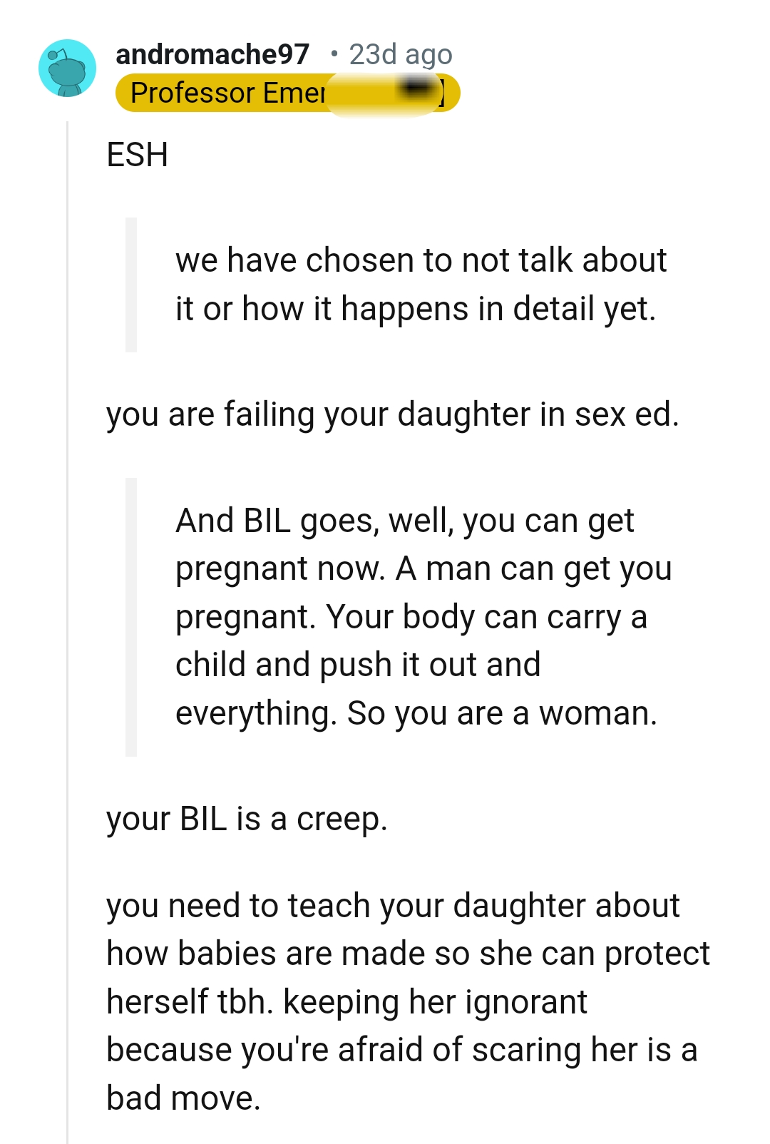 The OP is failing in her duties