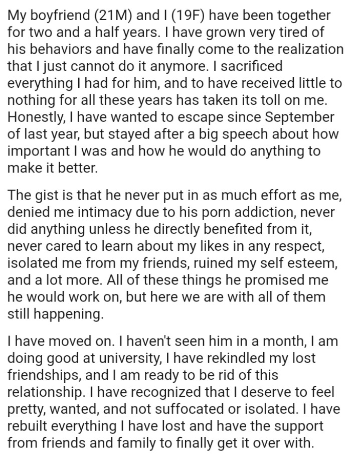 OP stayed after a big speech about how important she was and how he would do anything to make it better