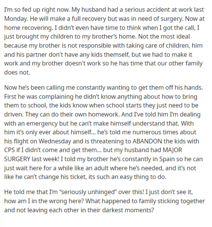 OP Tells Us All the Info About What Happened, How Her Brother Is, and the Issue with This Situation.