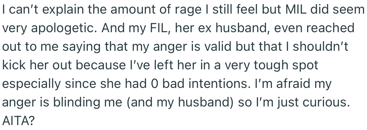 The couple wants MIL gone from their house, but family members are soliciting.