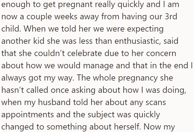 However, the OP informed her when she got pregnant, and the MIL distanced herself: