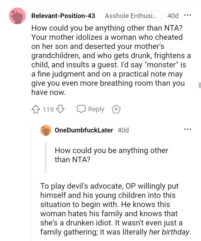OP's mother idolizes a woman who cheated on her son