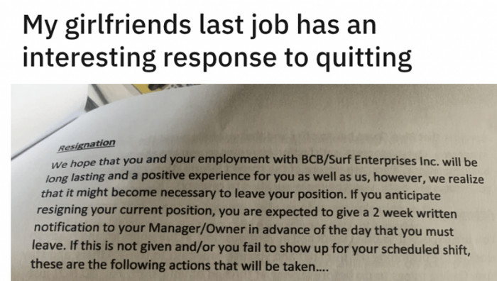 OP posted an interesting document showing how his girlfriend's last company viewed quitting.