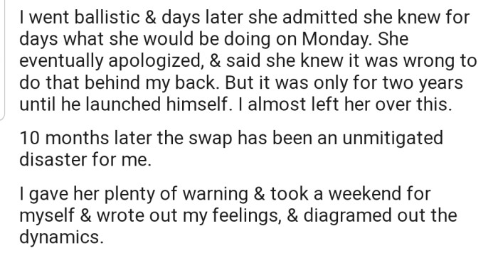 After 10 months of discomfort, OP couldn't keep his feelings bottled up any more