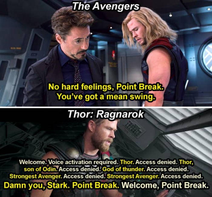 17. A ship designed by Tony Stark in 'Thor: Ragnarok' requires Thor to use Tony's nickname for him from 'The Avengers', 