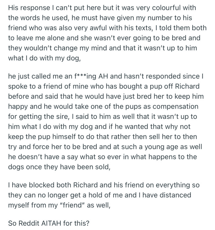 The Breeder and His Friend Have Been Harassing OP Ever Since She Refused Their Demands