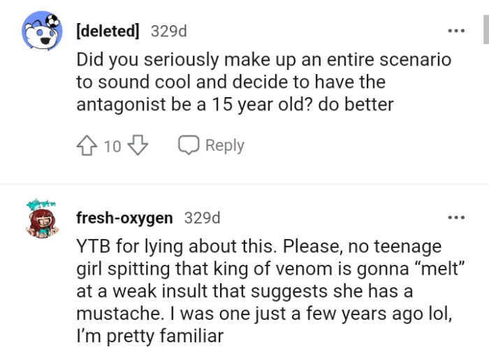 For this Redditor, the OP made the entire scenario up and a teenage girl the antagonist
