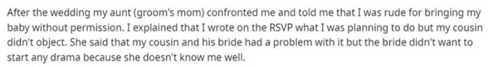The bride didn't want to start any drama because she didn't know the OP