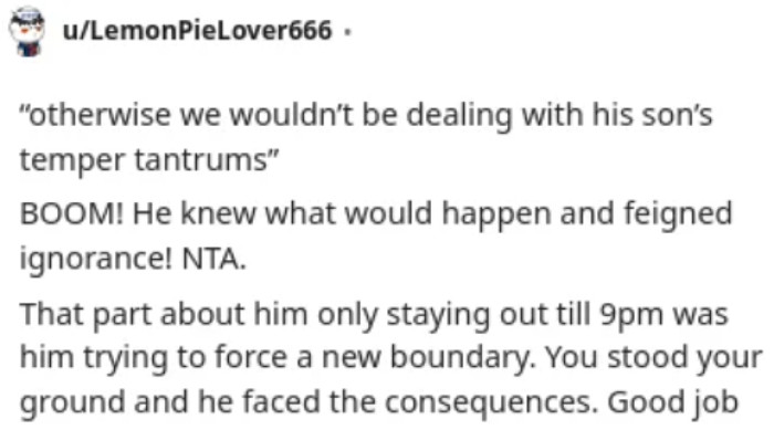 It's the husband's fault for not disciplining his son.
