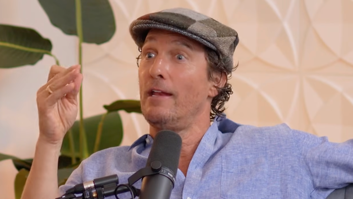 Matthew McConaughey and Woody Harrelson together, discussing brotherhood evidence rumors