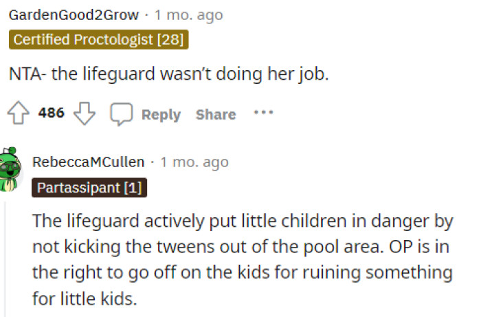 This is something that people kept getting stuck on because the mom did what she had to do due to the lifeguard's actions, or lack of action, in this scenario.