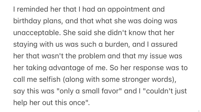 The sister tried to guilt-trip OP after she confronted her about what she had done.