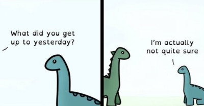 30 Comics Of An Adorable Dinosaur Character Showing What It's Like To Have ADHD As An Adult