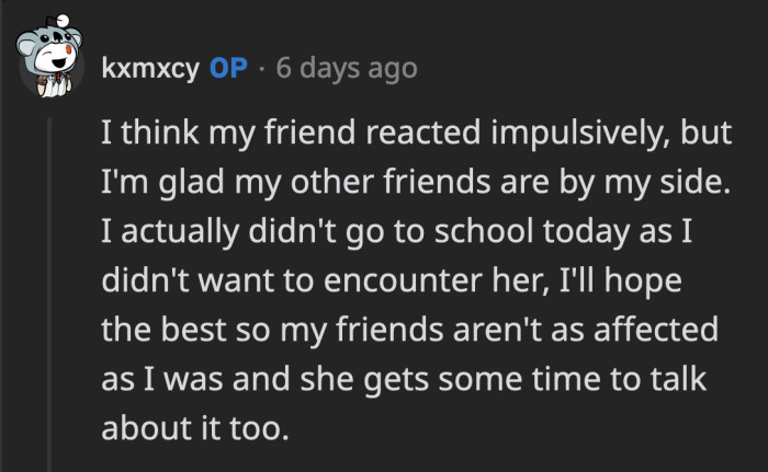 OP has misplaced guilt brought on by Jane's unfair reaction. She absolutely did nothing wrong.