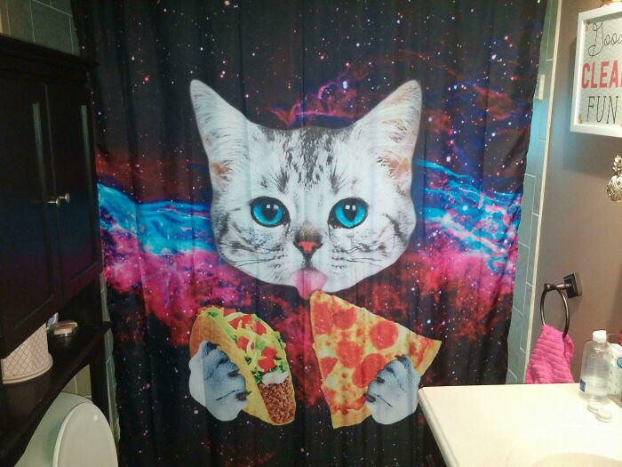 "The Shower Curtain My Brother Put Up Is Nothing Short Of Breathtaking"