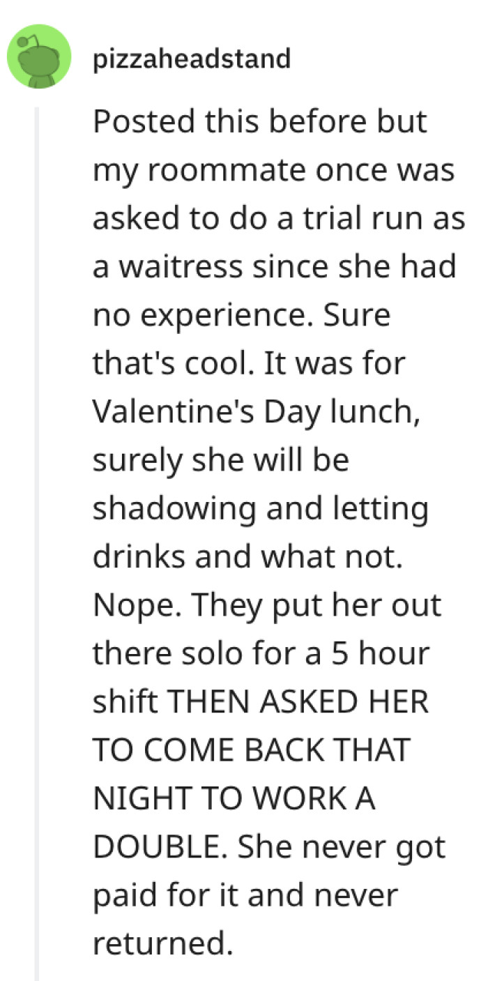 20. Unpaid trial runs