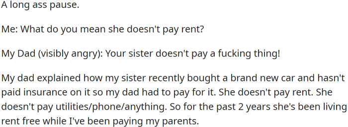 OP overheard their parents discussing financial problems and offered to pay more rent, but then they found out that their sister doesn't pay anything