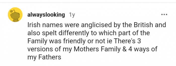 Irish names were anglicized by the British