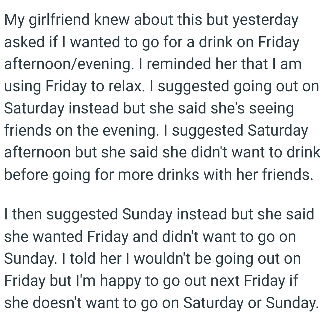 OP's Girlfriend Said She Didn't Want to Drink Before Going for More Drinks with Her Friends