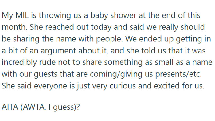 According to the post, the mother-in-law insisted that not sharing the name was 